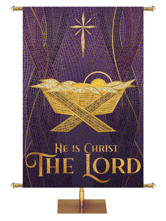 Overstock Christmas Mosaic He Is Christ The Lord (5 ft x 7 ft, Purple, Pole Hems)