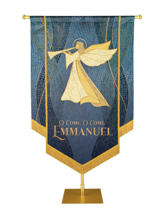 Christmas Mosaic Embellished Angel Left, O Come, O Come Emmanuel Banner, Blue