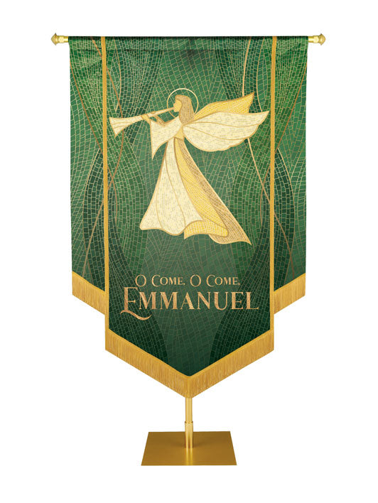 Christmas Mosaic Embellished Angel Left, O Come, O Come Emmanuel Banner, Green