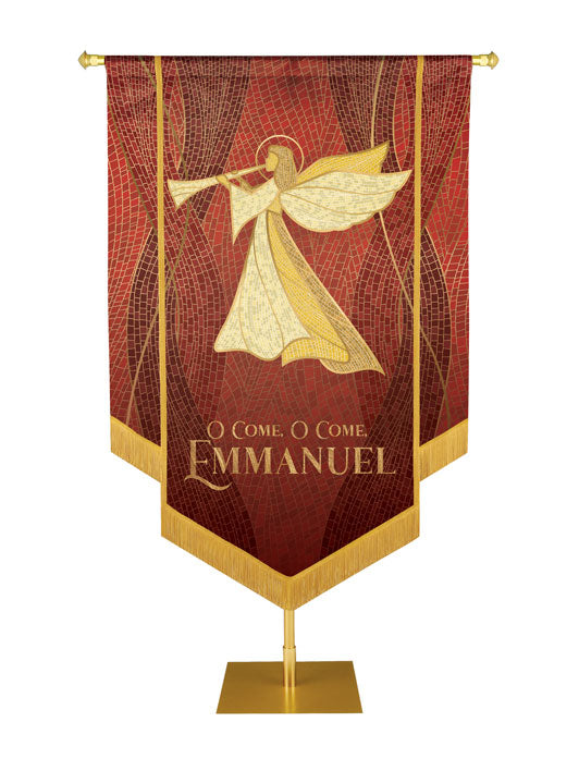 Christmas Mosaic Embellished Angel Left, O Come, O Come Emmanuel Banner, Red