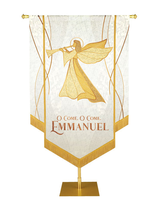 Christmas Mosaic Embellished Angel Left, O Come, O Come Emmanuel Banner, White