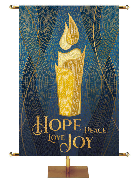Overstock Christmas Mosaic Hope Peace Love Joy (5 ft x 7 ft, Blue, Pole Hems)