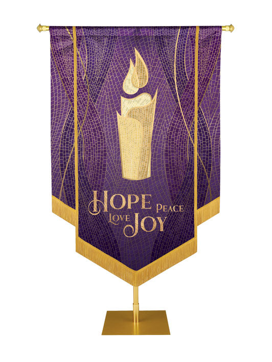 Christmas Mosaic Embellished Candle Left, Hope, Peace, Love, Joy Banner, Purple