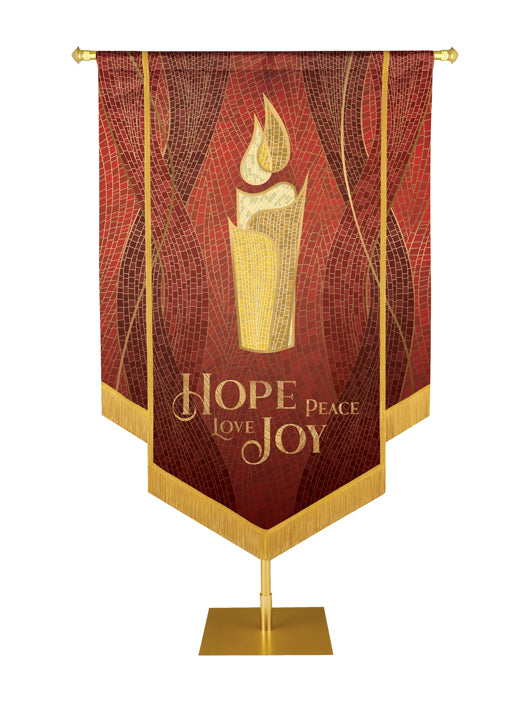 Christmas Mosaic Embellished Candle Left, Hope, Peace, Love, Joy Banner, Red