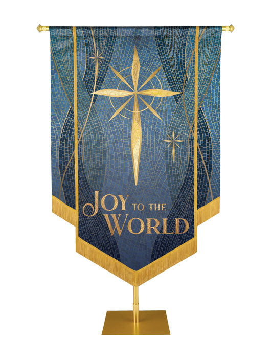 Christmas Mosaic Embellished Star Right, Joy To The World Banner, Blue