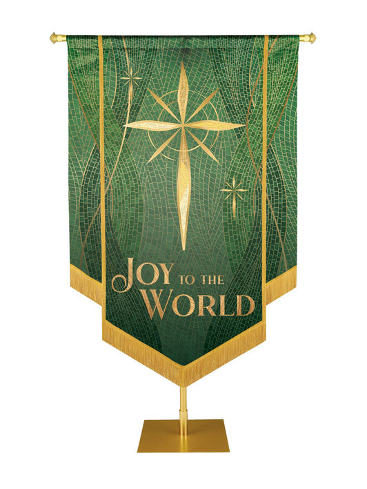 Christmas Mosaic Embellished Star Right, Joy To The World Banner, Green