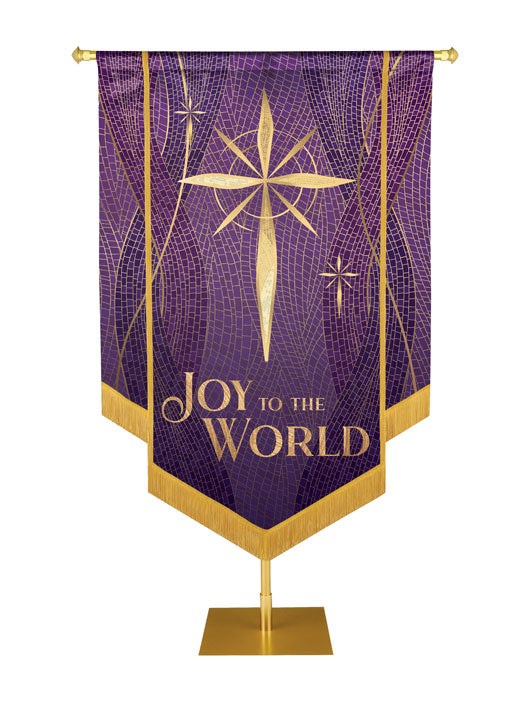Christmas Mosaic Embellished Star Right, Joy To The World Banner, Purple