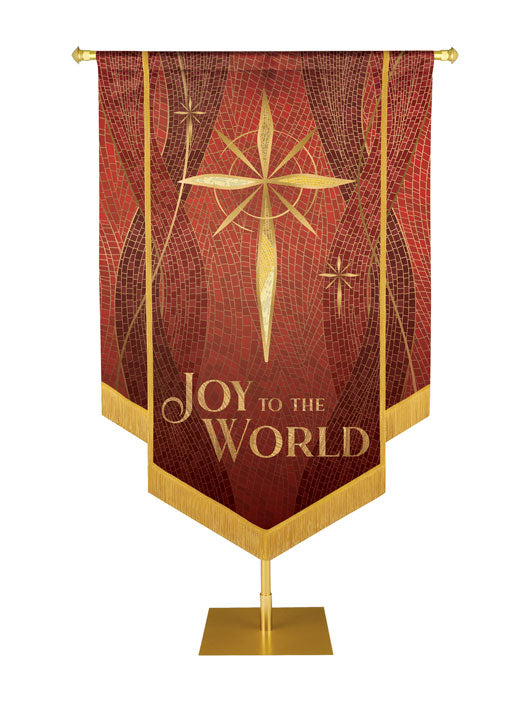 Christmas Mosaic Embellished Star Right, Joy To The World Banner, Red