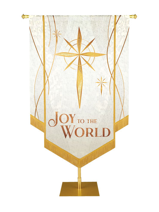 Christmas Mosaic Embellished Star Right, Joy To The World Banner, White