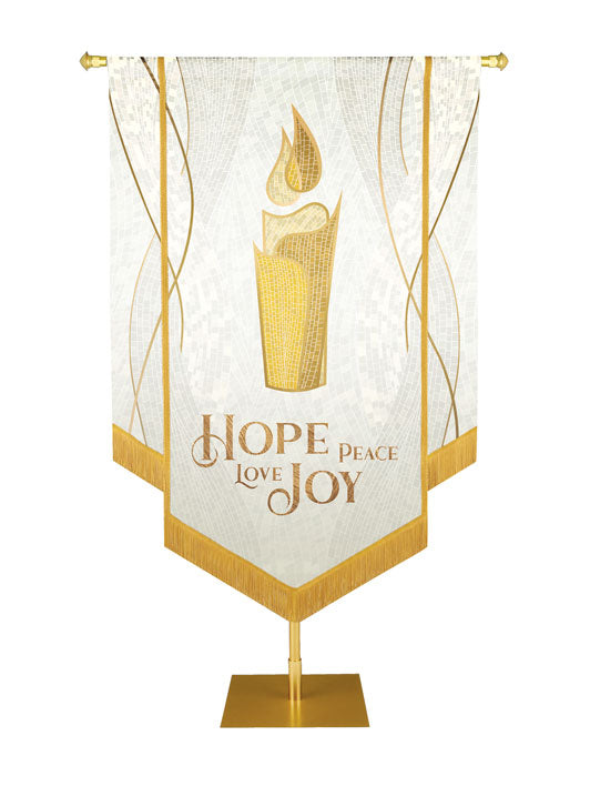 Christmas Mosaic Embellished Poinsettia Right, Wonderful Counselor Mighty God Banner, White