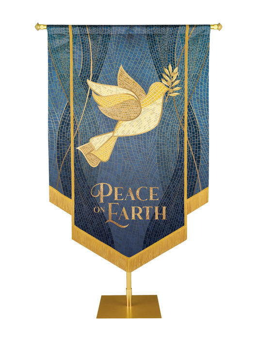 Christmas Mosaic Embellished Dove Right, Peace On Earth, Blue
