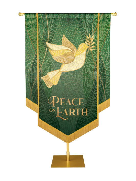 Christmas Mosaic Embellished Dove Right, Peace On Earth, Green