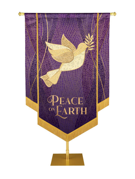 Christmas Mosaic Embellished Dove Right, Peace On Earth, Purple