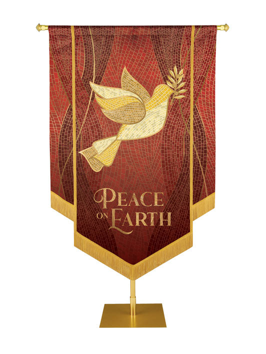 Christmas Mosaic Embellished Dove Right, Peace On Earth, Red