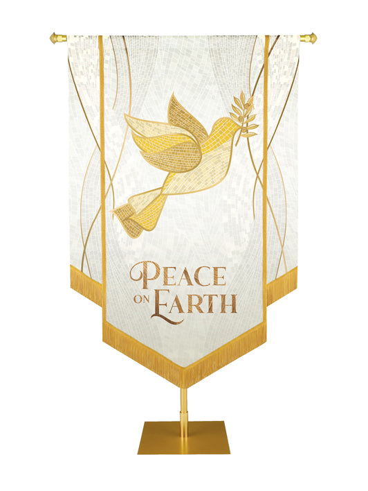 Christmas Mosaic Embellished Dove Right, Peace On Earth, White