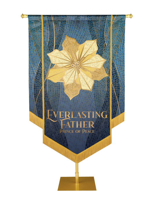 Christmas Mosaic Embellished Poinsettia Left, Everlasting Father Prince Of Peace Banner, Blue
