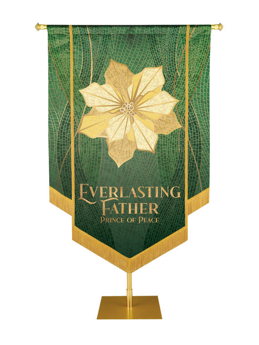 Christmas Mosaic Embellished Poinsettia Left, Everlasting Father Prince Of Peace Banner, Green