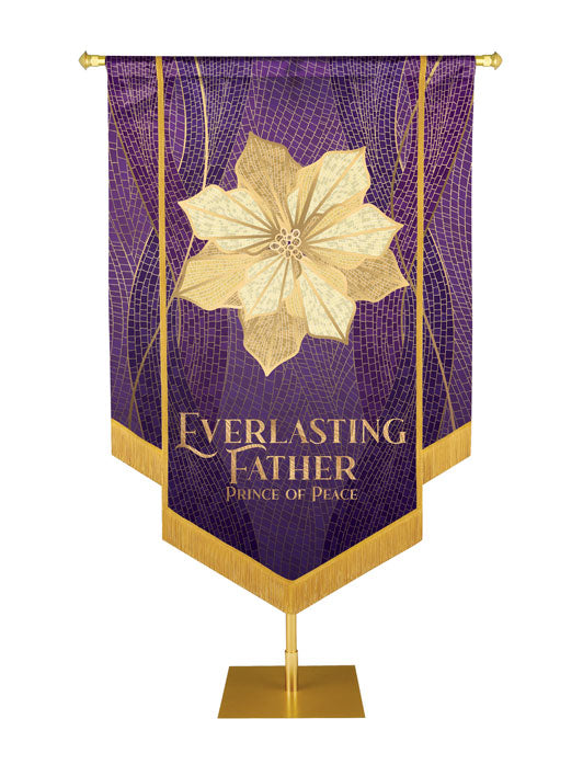 Christmas Mosaic Embellished Poinsettia Left, Everlasting Father Prince Of Peace Banner, Purple