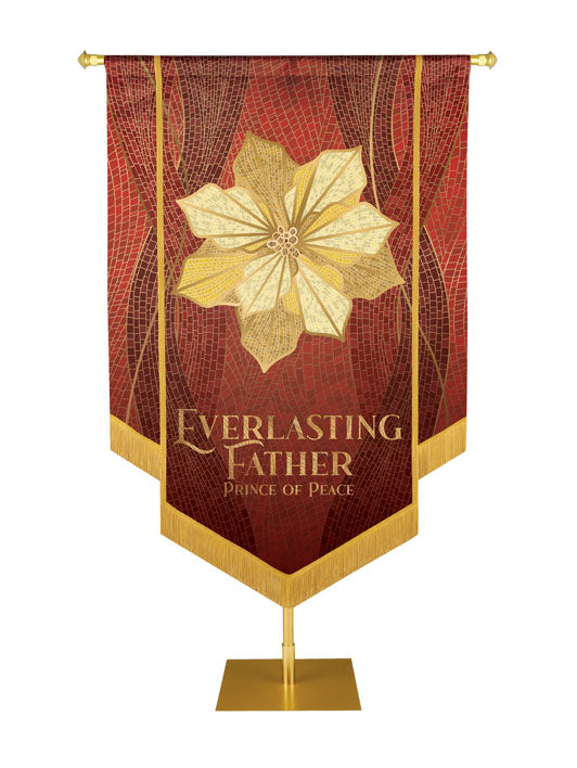 Christmas Mosaic Embellished Poinsettia Left, Everlasting Father Prince Of Peace Banner, Red