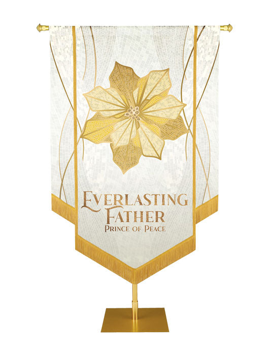 Christmas Mosaic Embellished Poinsettia Left, Everlasting Father Prince Of Peace Banner, White