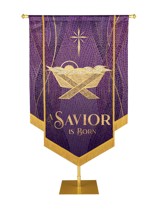 Christmas Mosaic Embellished Manger Right, A Savior Is Born Banner, Purple