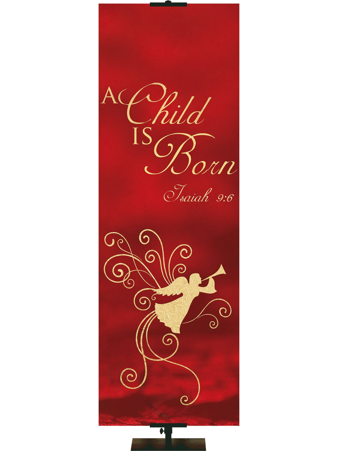  Overstock Christmas Foil A Child is Born (2 ft x 6 ft, Crimson, Pole Hems)