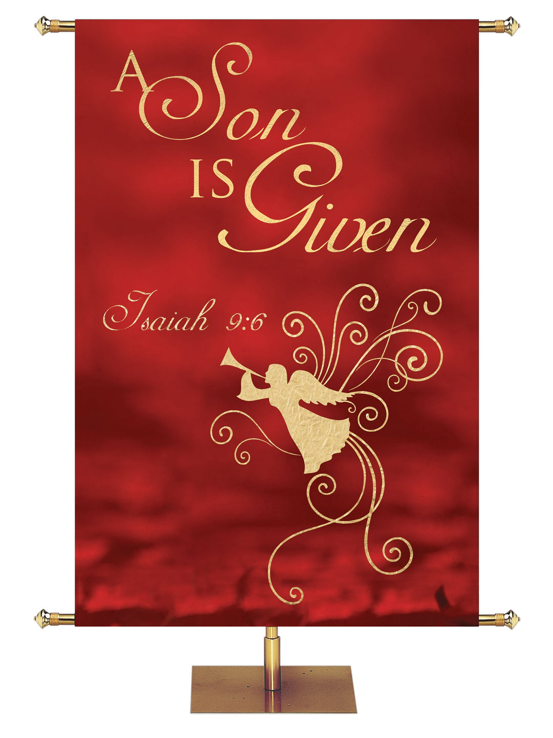 Overstock Christmas Foil A Son is Given, 3 ft x 5 ft, Crimson, Pole Hems