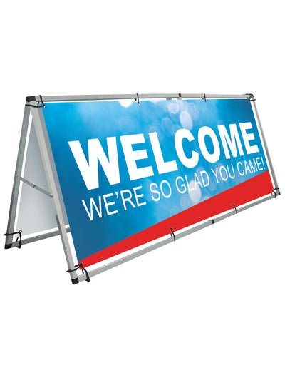 Abstract Stripes Design Welcome Outdoor Horizontal Vinyl Banner and A-Frame Stand Set