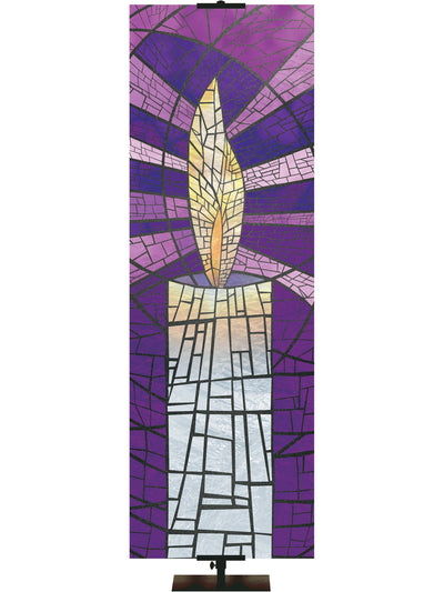 Church Banner for Advent with Stained Glass Christ Candle in Blue or Purple