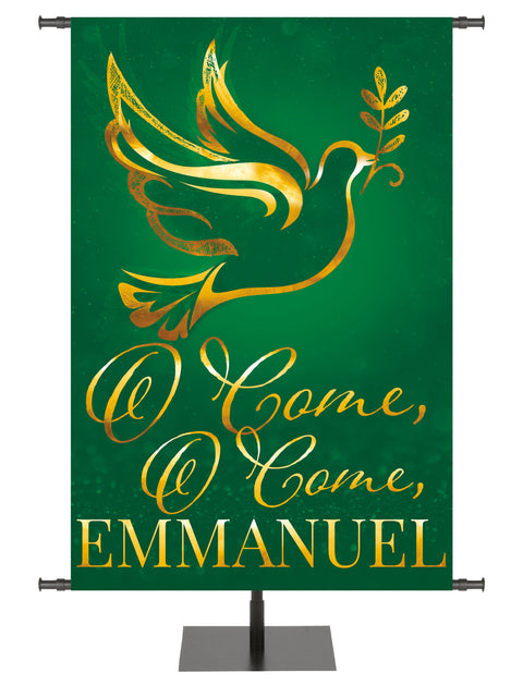 Wonders of Advent O Come, O Come, Emmanuel, Dove with Olive Leaf Right in Blue, Green, Purple and Red, with gold foil accents