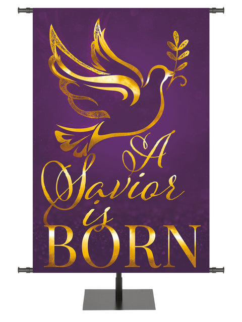Wonders of Advent A Savior is Born, Dove with Olive Leaf Right in Blue, Green, Purple and Red, with gold foil accents