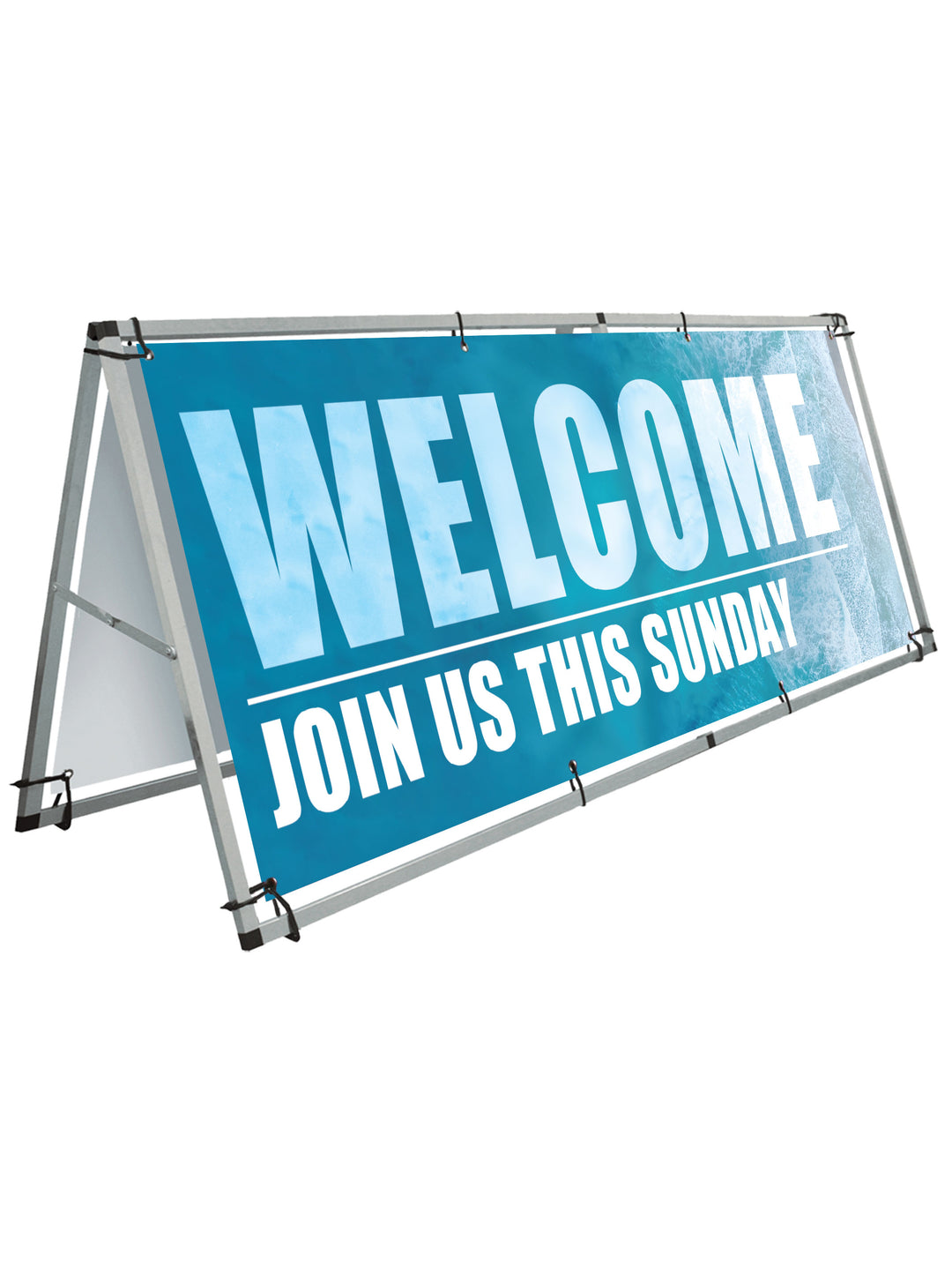 Ocean Tide Design Welcome Outdoor Horizontal Vinyl Banner and A-Frame Stand Set