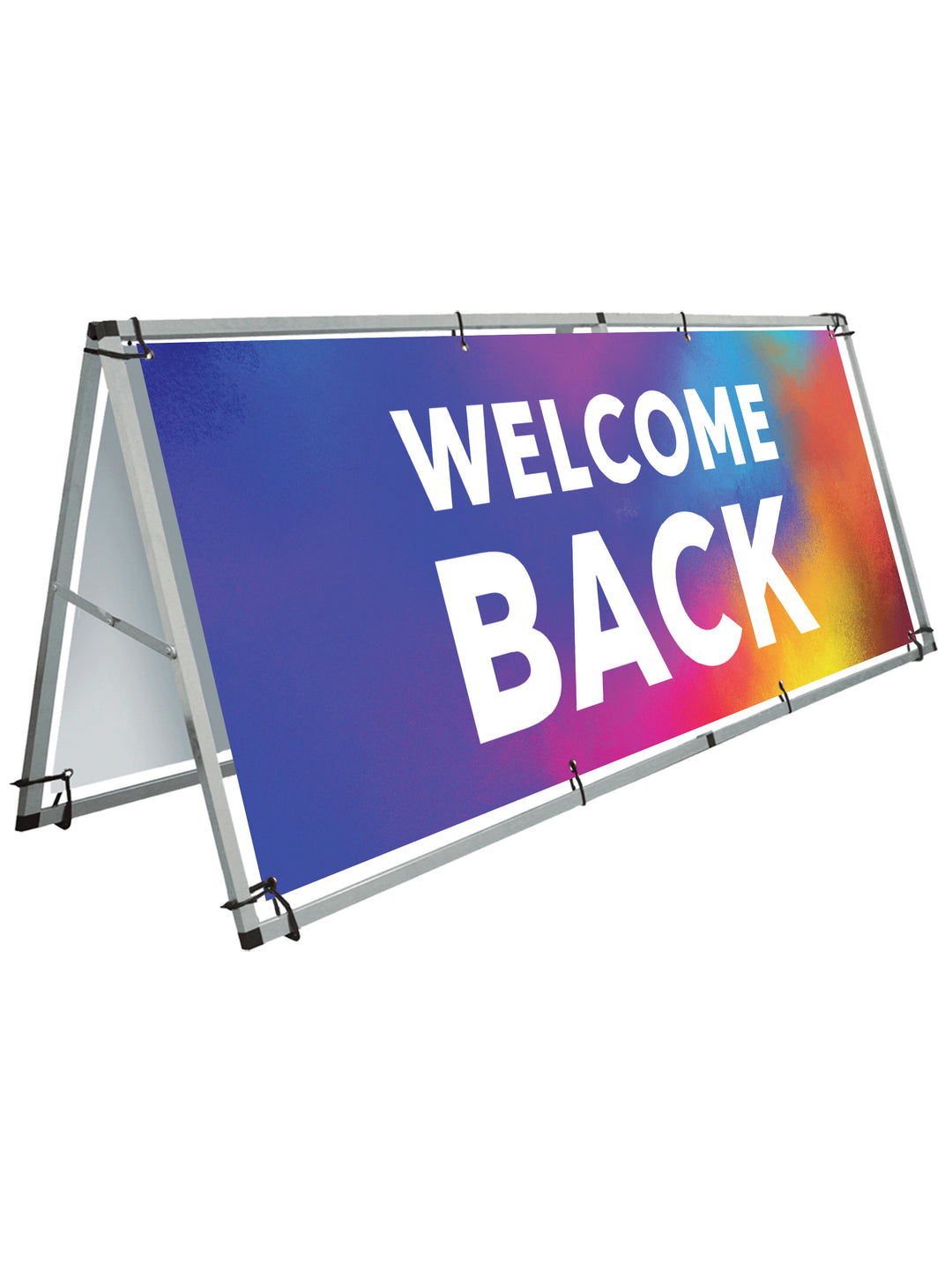 Purple Wash Design Welcome Outdoor Horizontal Vinyl Banner and A-Frame Stand Set