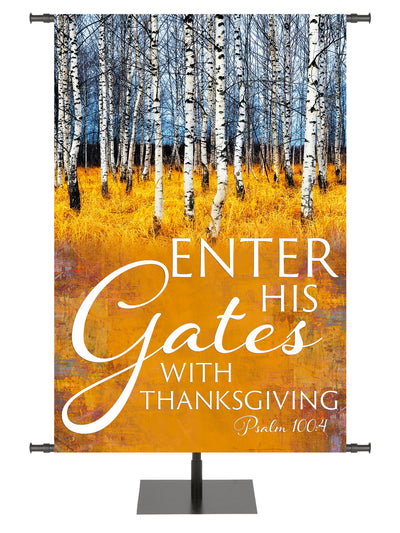Arbors of Autumn Enter His Gates with Forest Glade Banner for Fall and Thanksgiving Design 1