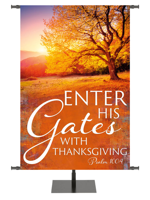 Arbors of Autumn Enter His Gates with Golden Sunset Banner for Fall and Thanksgiving Design 3