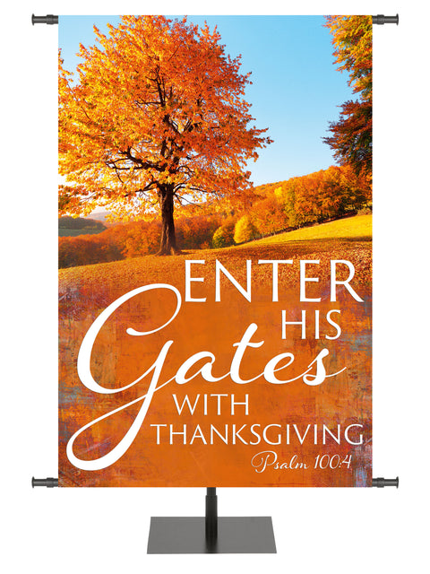 Arbors of Autumn Enter His Gates with Field of Gold and Orange Banner for Fall and Thanksgiving Design 4