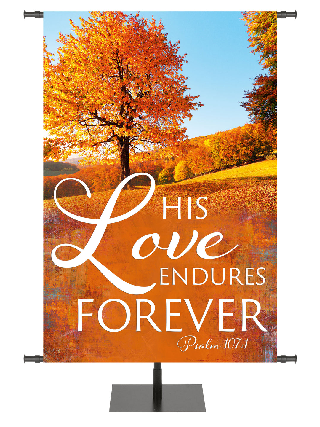 Arbors of Autumn His Love Endures Forever with Field of Gold and Orange Banner for Fall and Thanksgiving Design 4