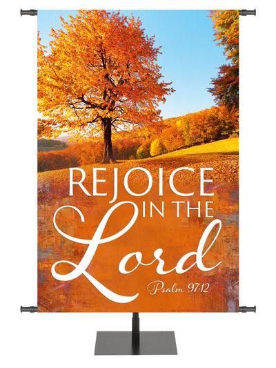 Arbors of Autumn Rejoice in the Lord with Field of Gold and Orange Banner for Fall and Thanksgiving Design 4