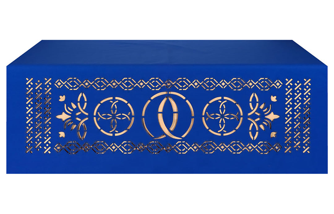Altar Frontal Cloth for Church Altars with Ecclesiastical Collection Fish design in blue, green, purple and red.