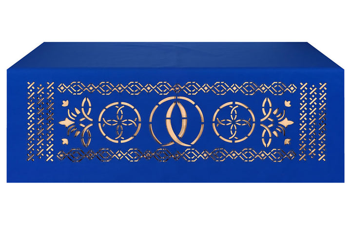 Altar Frontal Cloth for Church Altars with Ecclesiastical Collection Fish design in blue, green, purple and red.