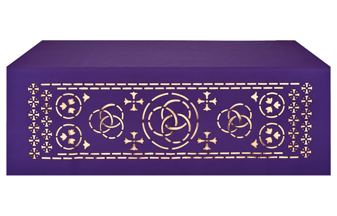 Altar Frontal Cloth for Church Altars with Ecclesiastical Collection Trinity design in blue, green, purple and red.