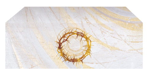 Altar Cloth for Easter Echoes of Easter with Crown of Thorns Symbol in golds and bronze on white