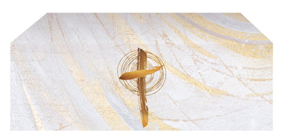 Altar Cloth for Easter Echoes of Easter with Cross Symbol in golds and bronze on white