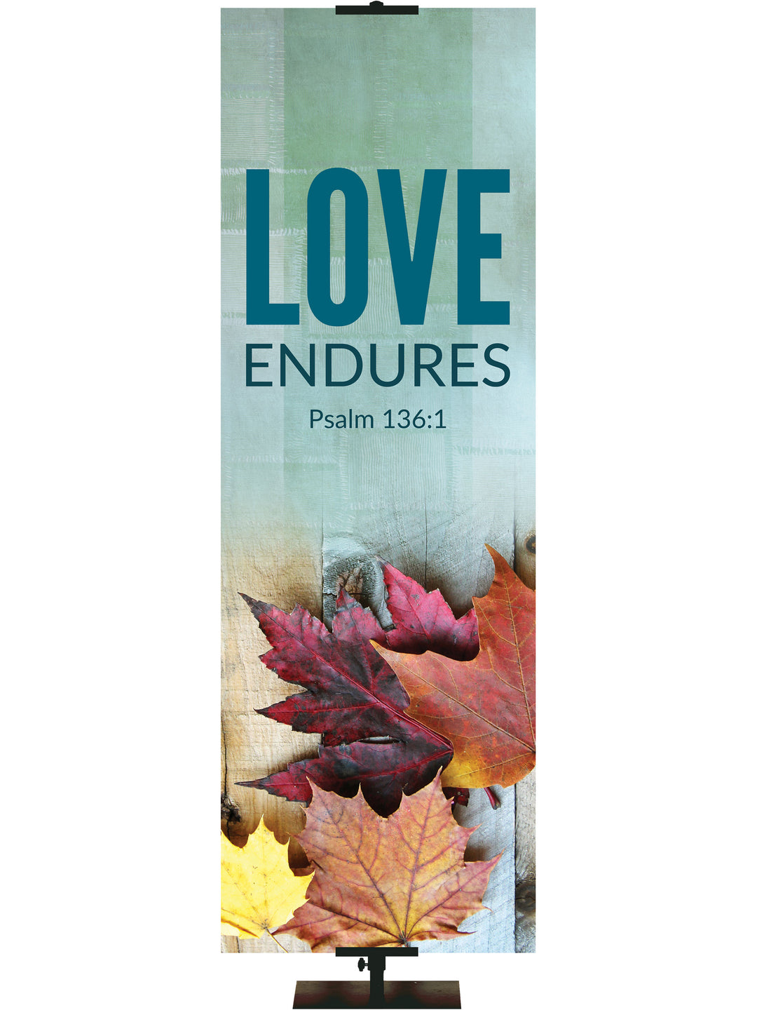 Church Banner for Autumn with fall leaves and verse Psalm 136:1