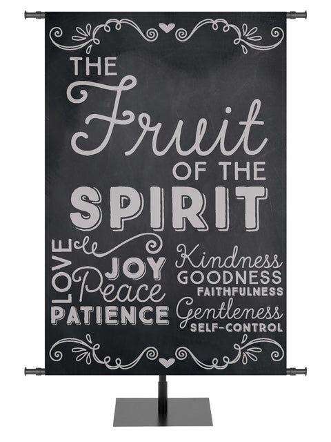 Banner for churches and missions black Chalkboard with message in white Fruit of the Spirit Galatians 5:22-23