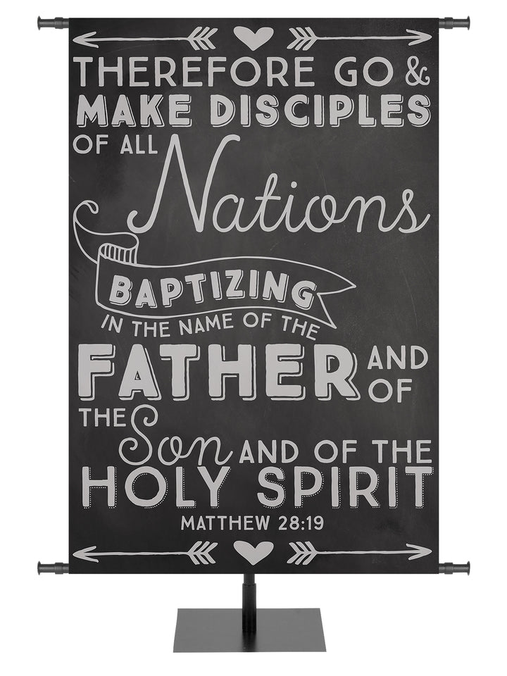 Banner for churches and missions with message in white Go and Make Disciples Matthew 28:19