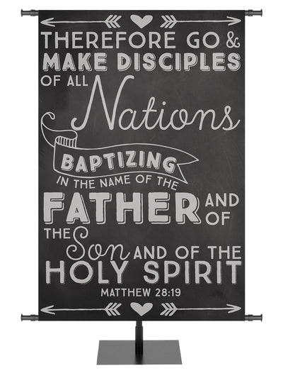 Banner for churches and missions with message in white Go and Make Disciples Matthew 28:19