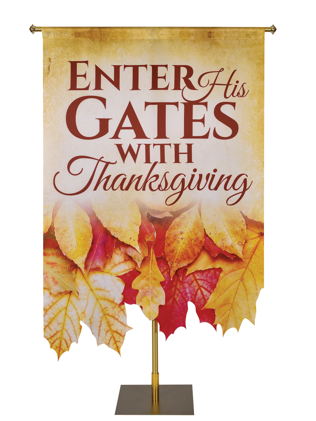 Church Banner for Autumn and Thanksgiving Enter His Gates with Sculpted Fall Leaves (Left)