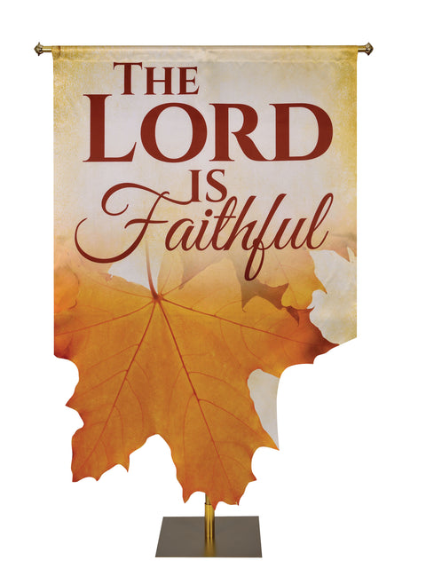 Church Banner for Autumn and Thanksgiving The Lord is Faithful with Sculpted Gold Leaf (Right)