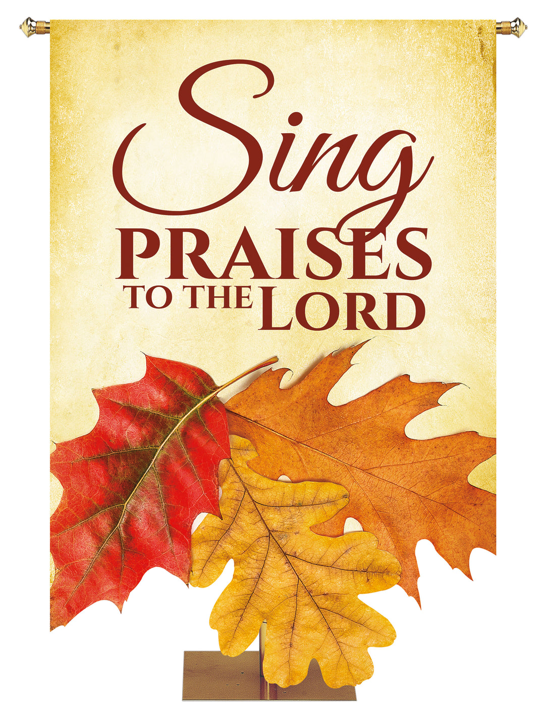 Church Banner for Autumn and Thanksgiving Sing Praises To The Lord with Sculpted Gold and Red Leaves (Right)